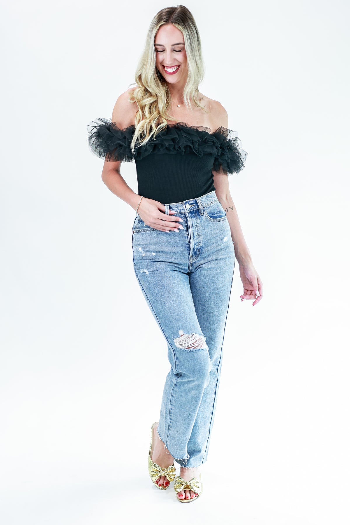 Once In A Lifetime Tulle Bodysuit In Black-Shirt/Tops/Tank/Cami-Entro-Southern House