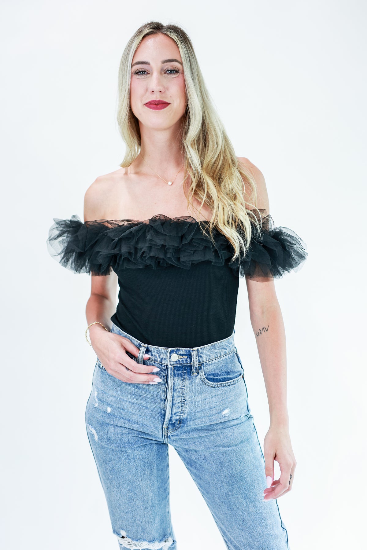 Once In A Lifetime Tulle Bodysuit In Black-Shirt/Tops/Tank/Cami-Entro-Southern House