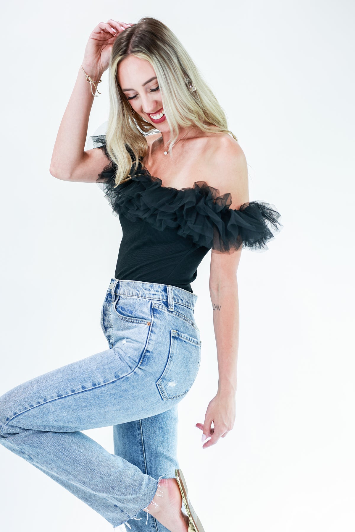Once In A Lifetime Tulle Bodysuit In Black-Shirt/Tops/Tank/Cami-Entro-Southern House