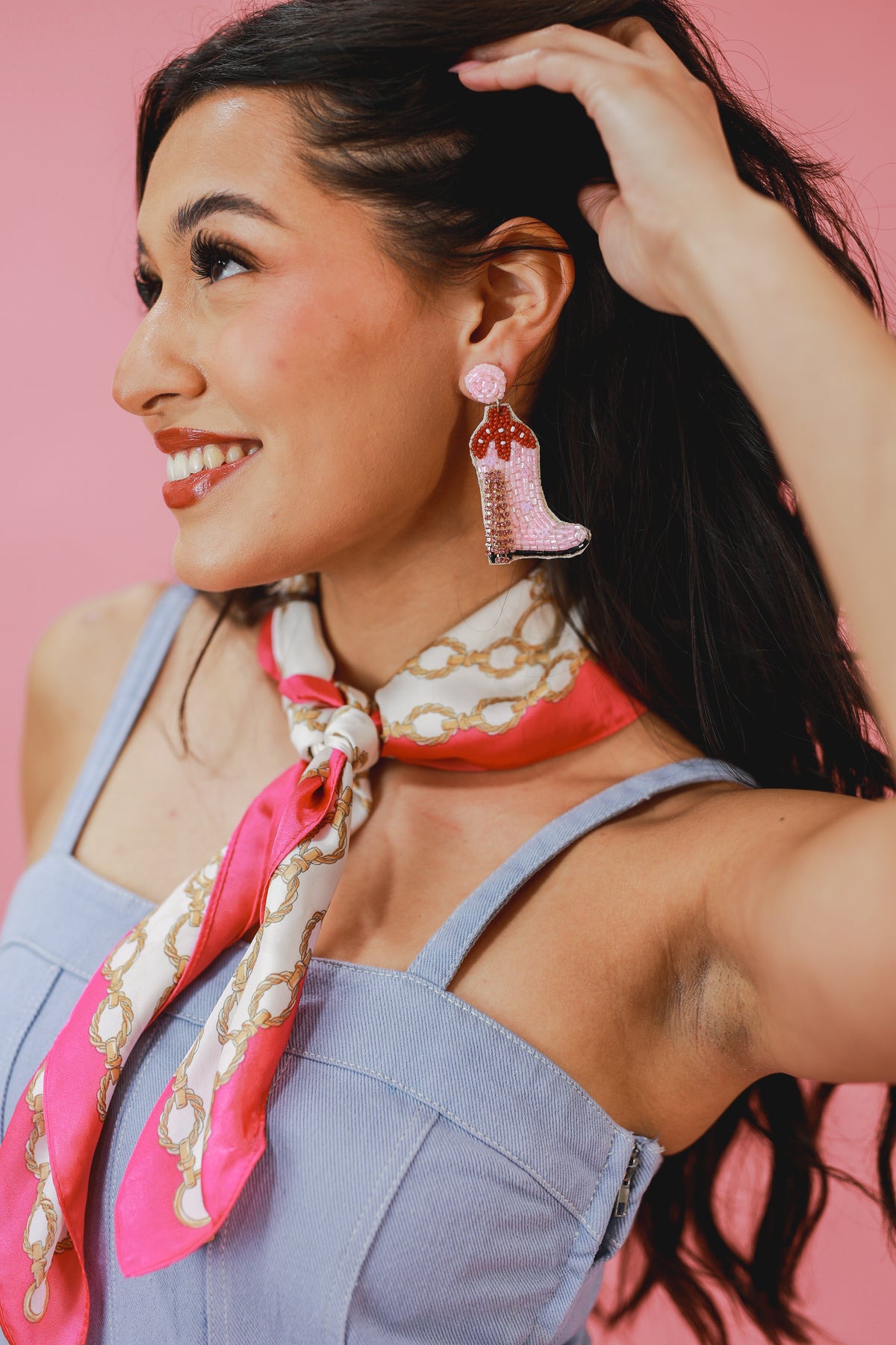 Rodeo Nights Fringe Boot Earrings In Light Pink-Earrings-Sam Mi Jewelry-Southern House