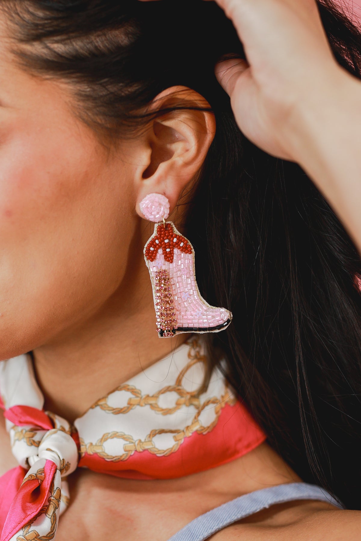 Rodeo Nights Fringe Boot Earrings In Light Pink-Earrings-Sam Mi Jewelry-Southern House
