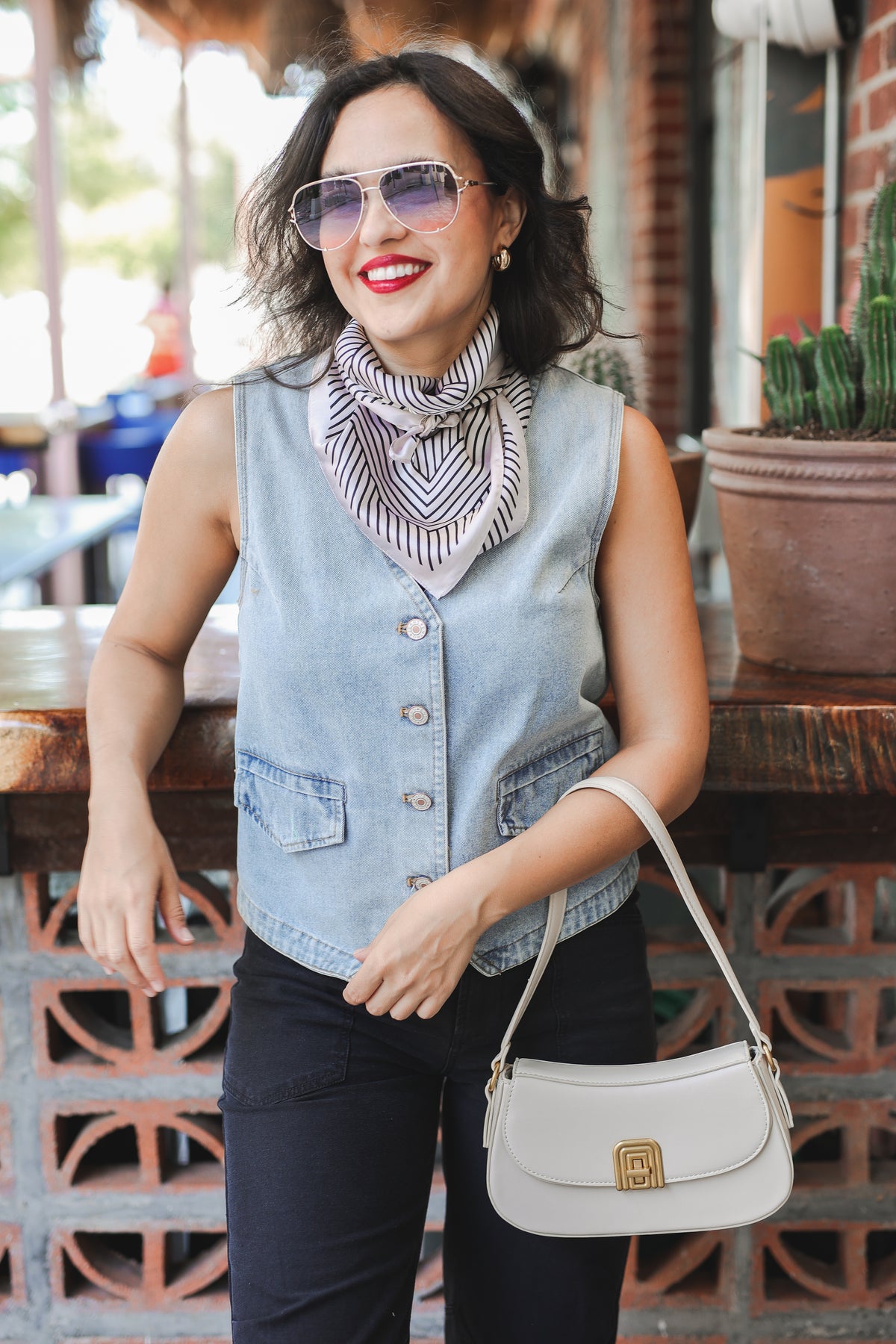 Mono Vibe Striped Scarf - Off White-Scarf-Southern House