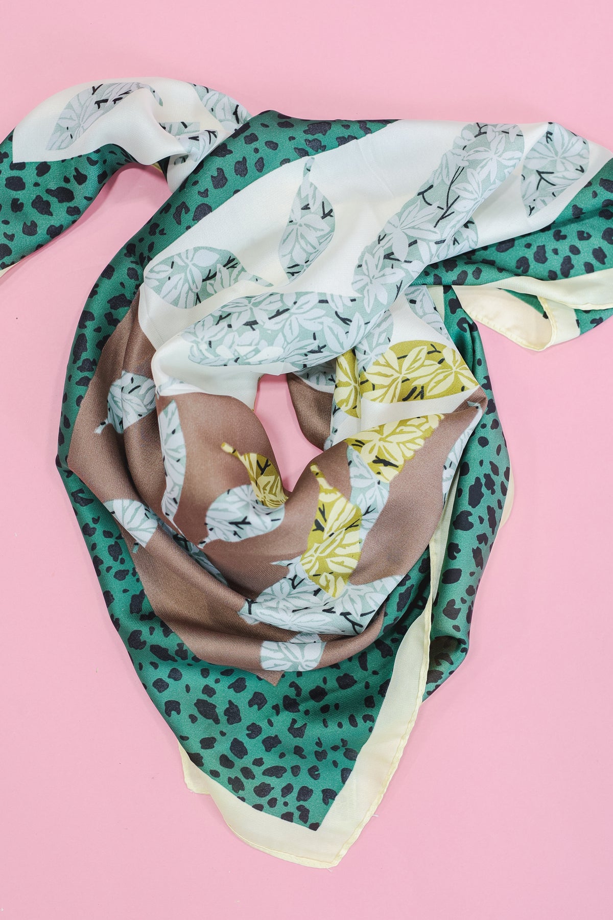 Crisp Fall Satin Scarf In Green-Southern House-Southern House
