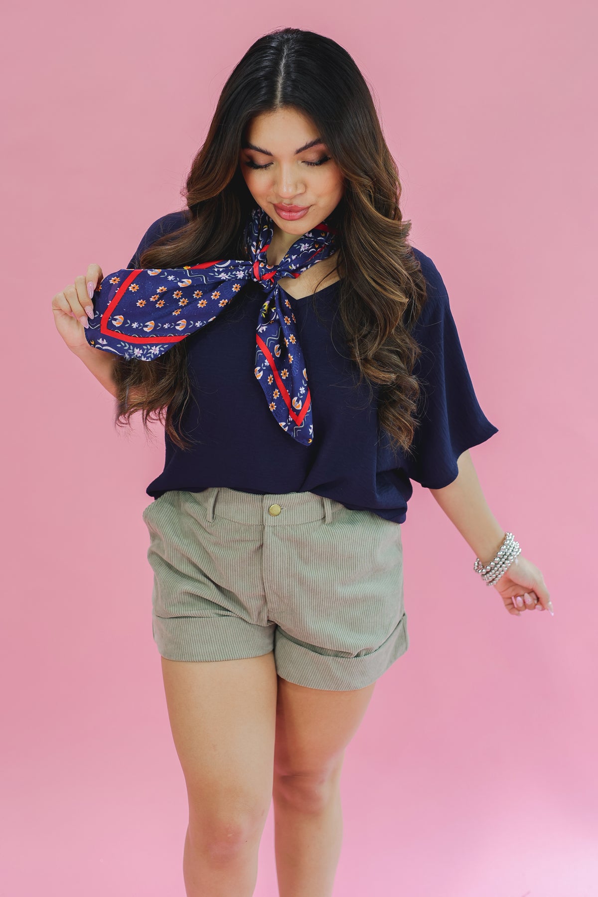 Gardenia Party Satin Scarf In Navy-Southern House-Southern House
