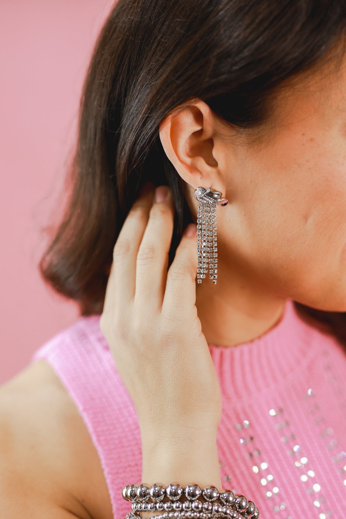 One Last Cowboy Rhinestone Earrings In Silver-Earrings-Golden Stella-Southern House