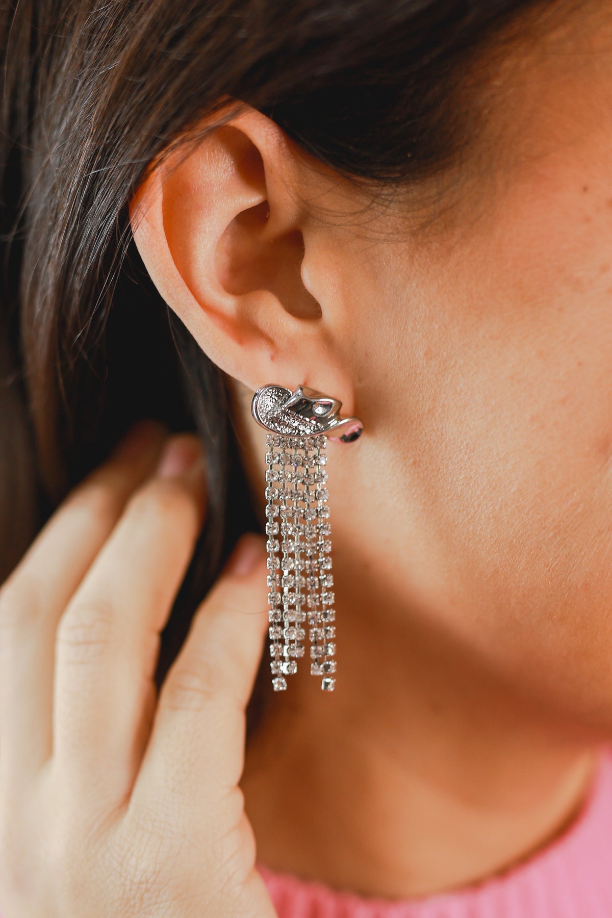 One Last Cowboy Rhinestone Earrings In Silver-Earrings-Golden Stella-Southern House