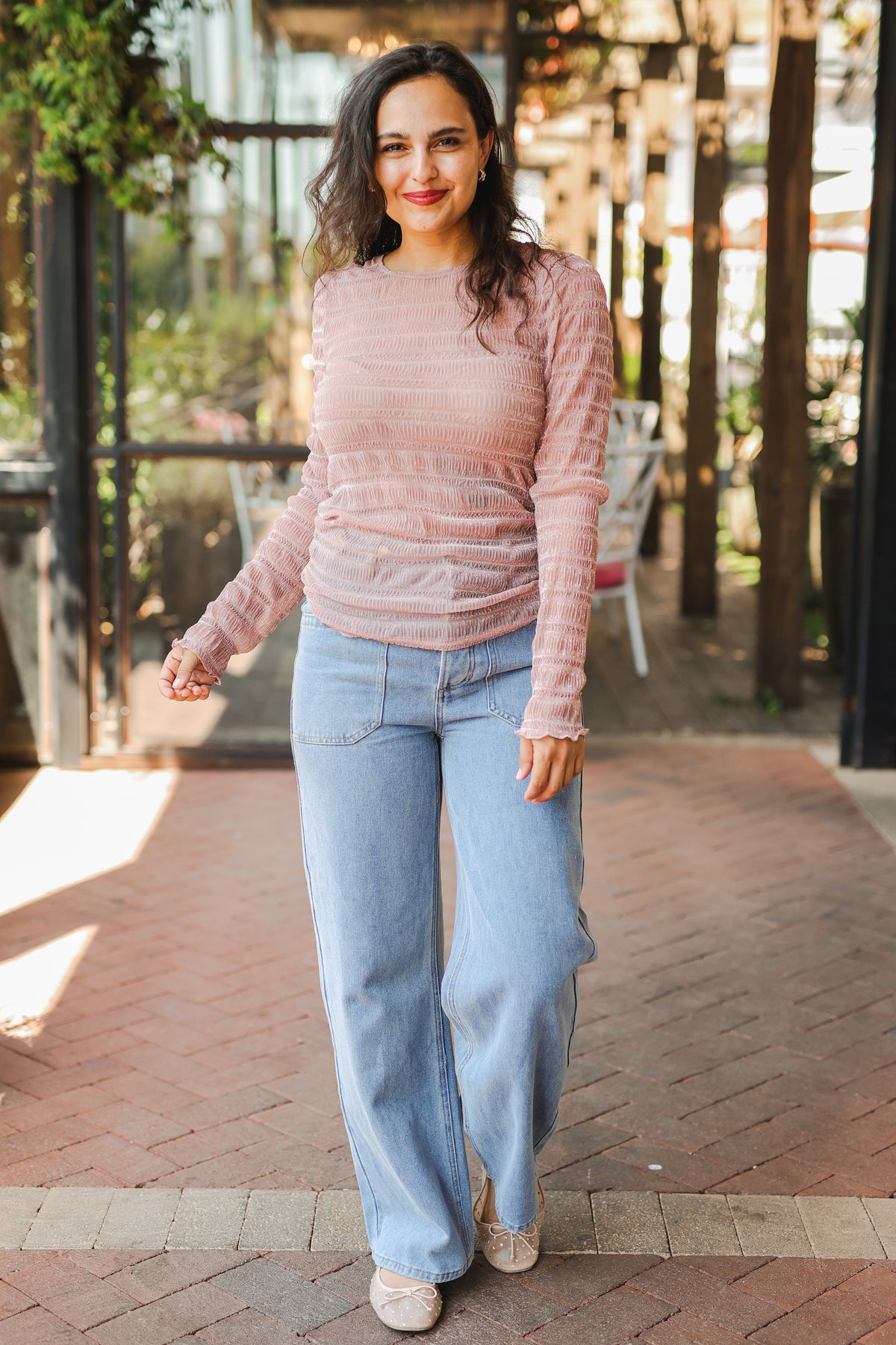 Blush Sheer Mesh Top – Pink-Mesh tops-Southern House