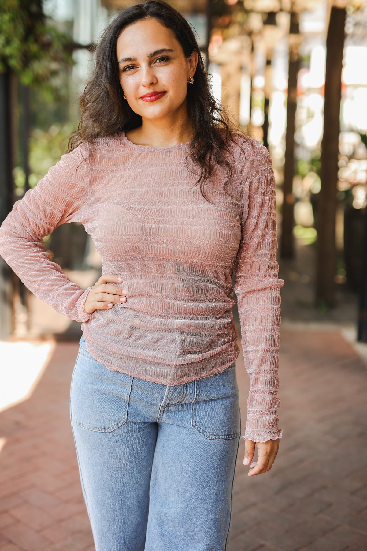 Blush Sheer Mesh Top – Pink-Mesh tops-Southern House
