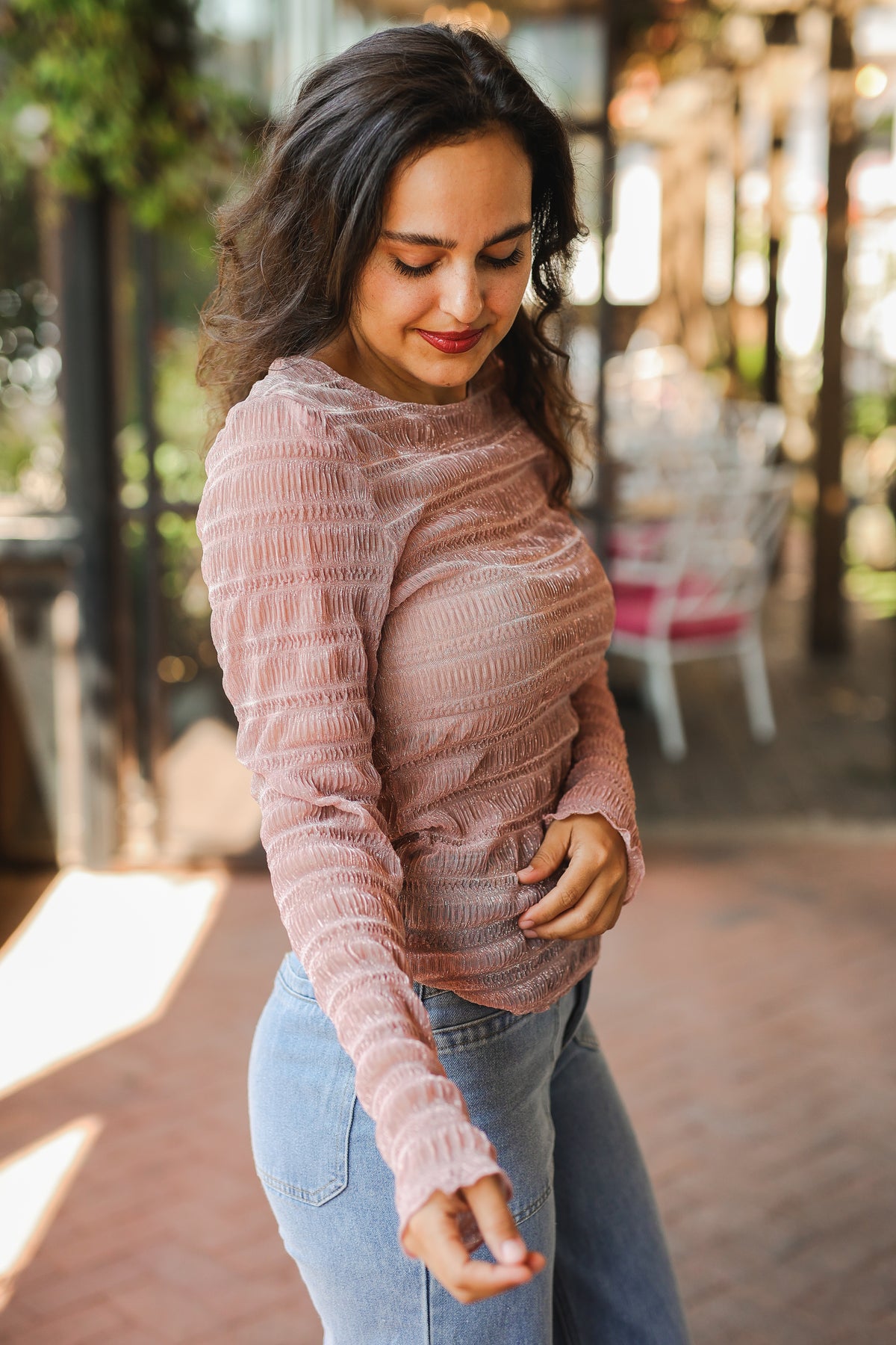 Blush Sheer Mesh Top – Pink-Mesh tops-Southern House