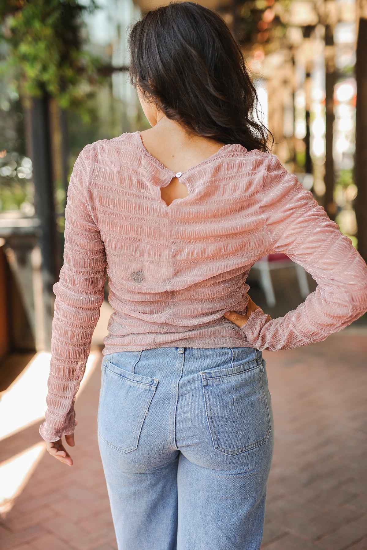 Blush Sheer Mesh Top – Pink-Mesh tops-Southern House