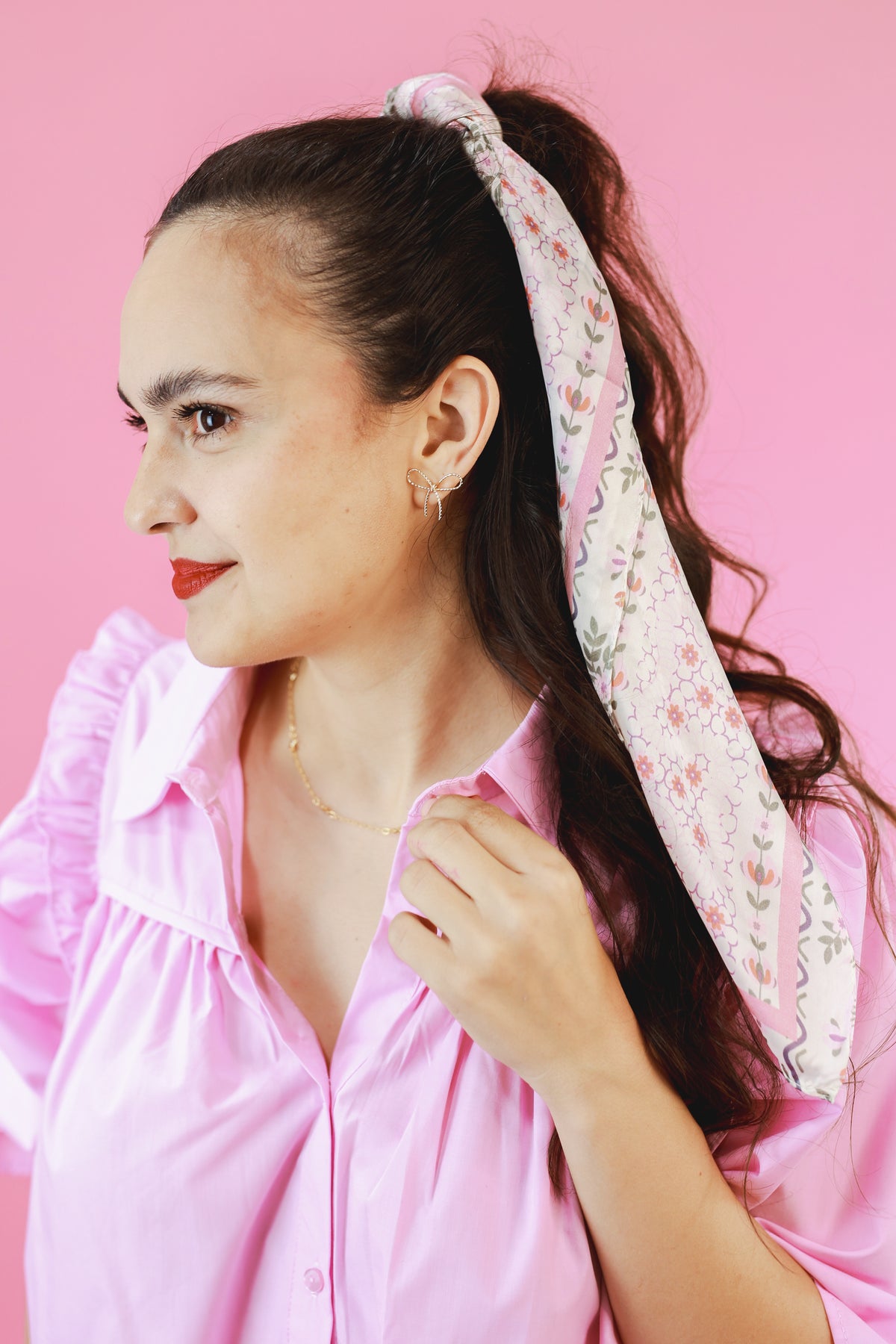 Gardenia Party Satin Scarf In Light Pink-Southern House-Southern House