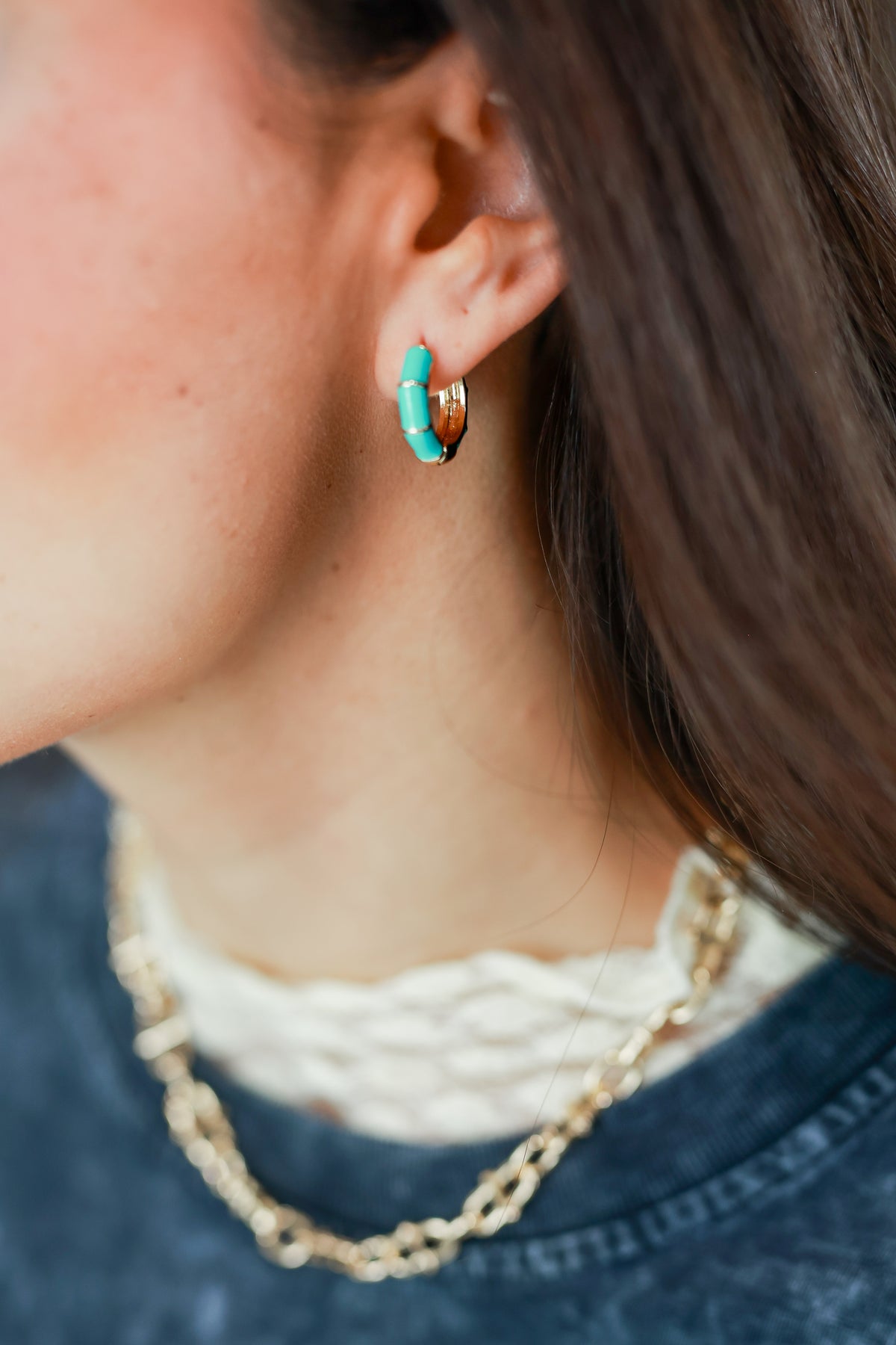 Touch Of Color Huggie Earrings In Turquoise-Earrings-Joia-Southern House