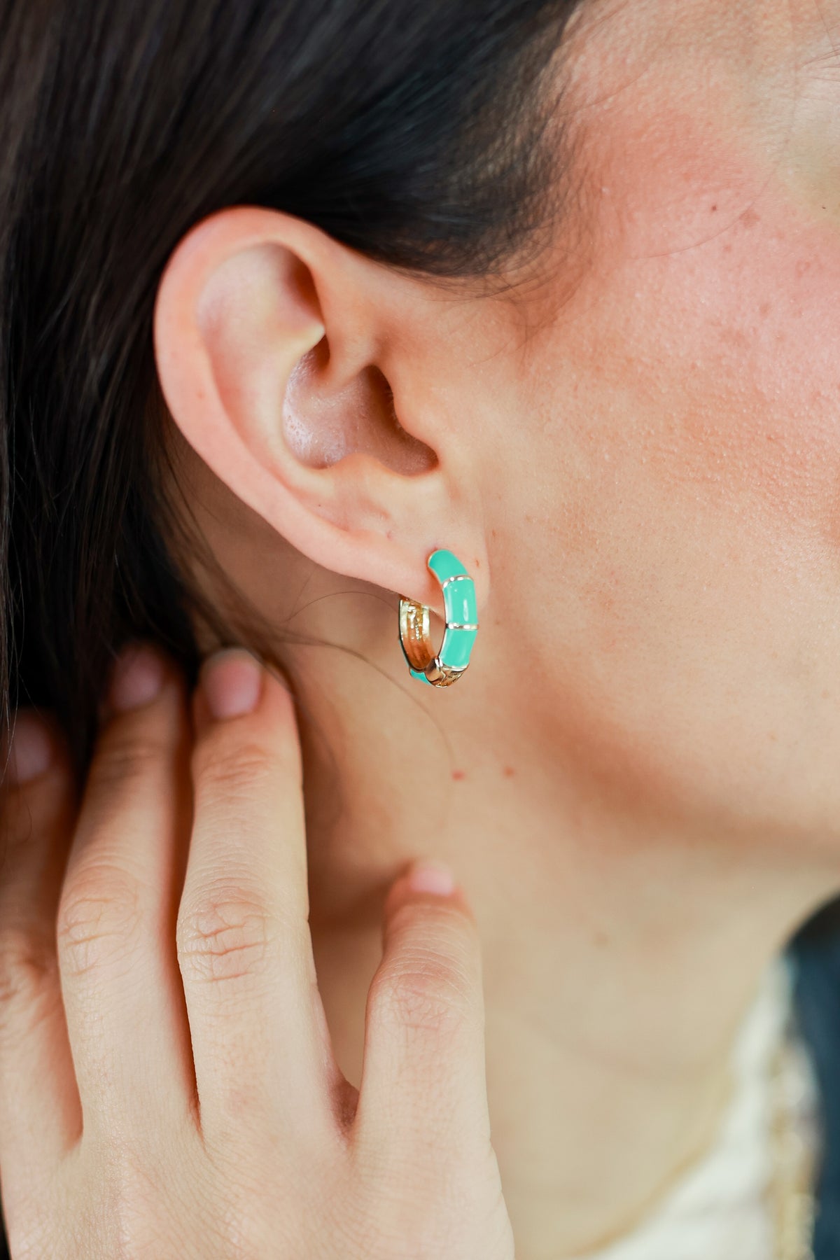 Touch Of Color Huggie Earrings In Turquoise-Earrings-Joia-Southern House