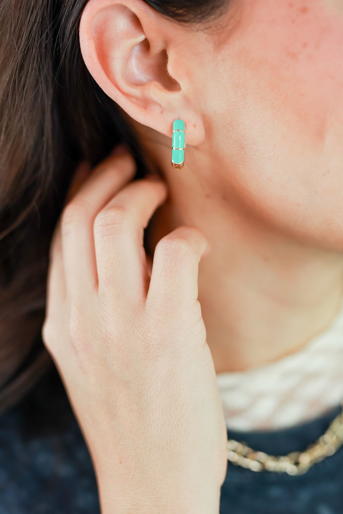Touch Of Color Huggie Earrings In Turquoise-Earrings-Joia-Southern House