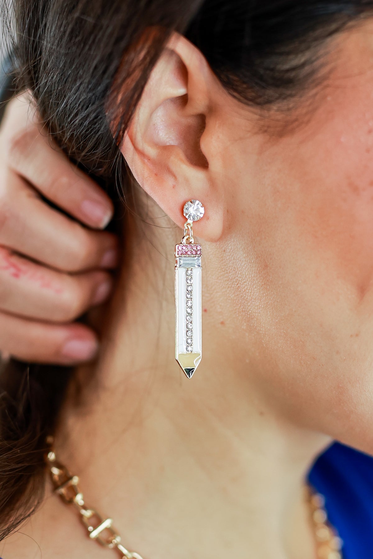 Quite Studious Pencil Earrings In White-Earrings-Golden Stella-Southern House