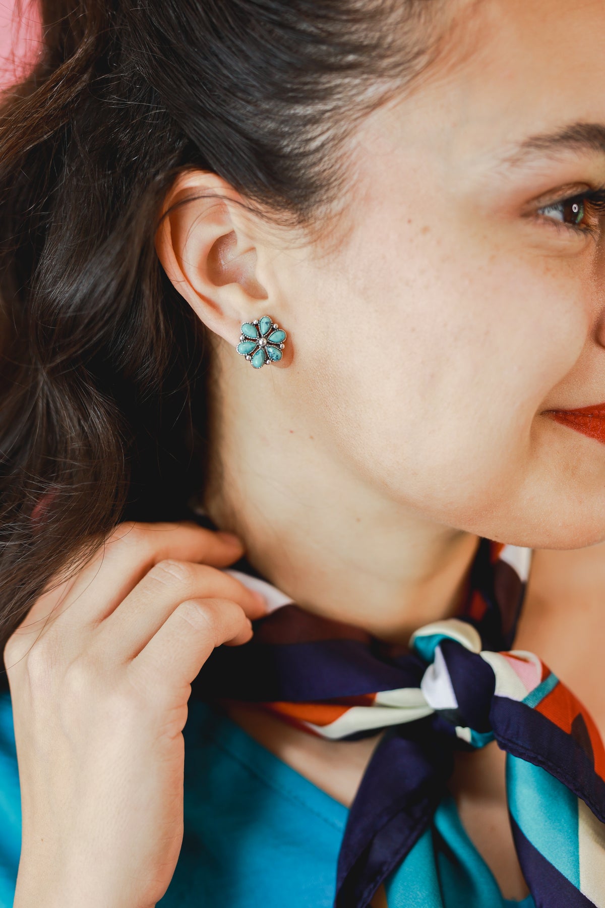 Pop Of Turquoise Stud Earrings-Earrings-Southern House-Southern House