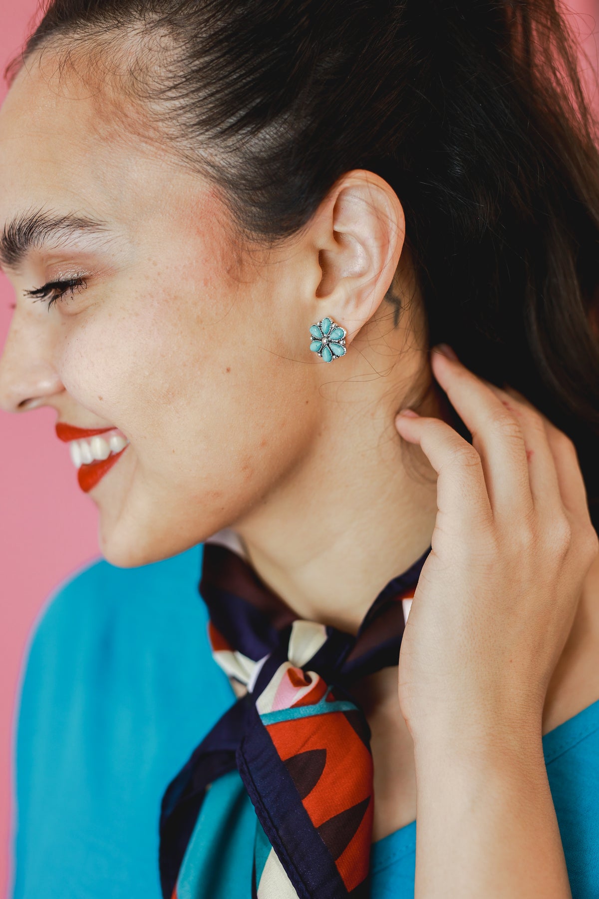 Pop Of Turquoise Stud Earrings-Earrings-Southern House-Southern House