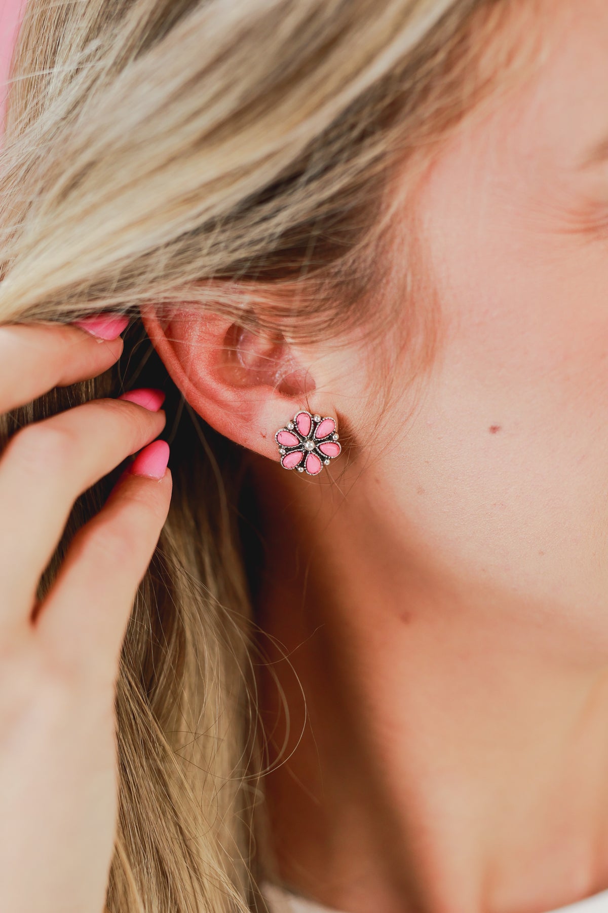 Pop Of Pink Stud Earrings-Southern House-Southern House