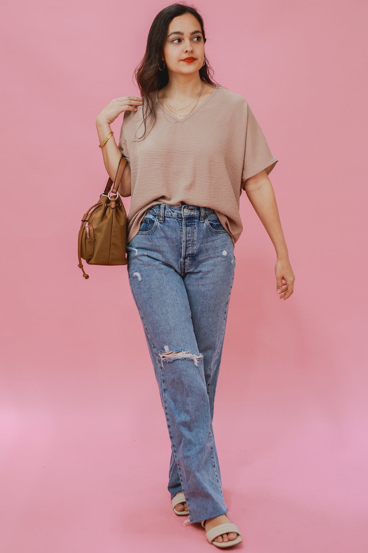 Living In Style Shift Top In Latte-Shirts/Top-Entro-Southern House