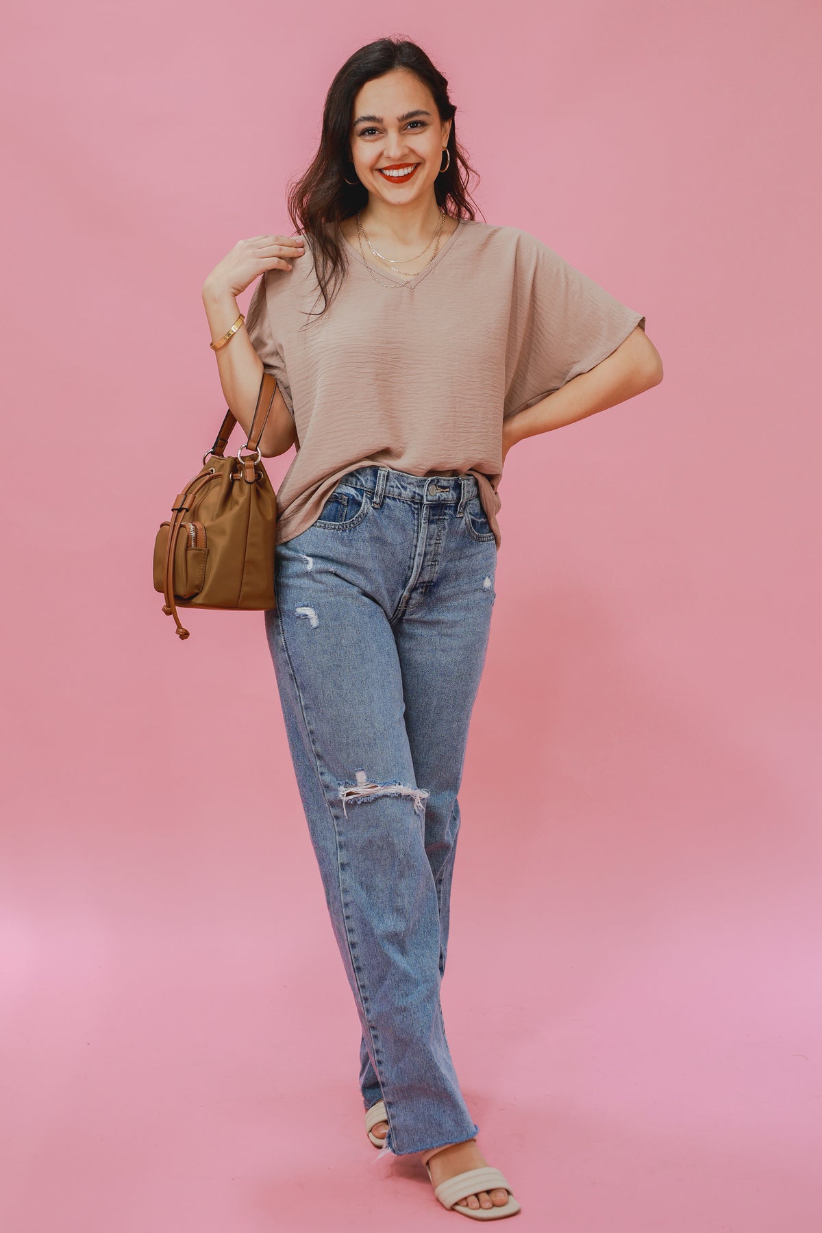 Living In Style Shift Top In Latte-Shirts/Top-Entro-Southern House