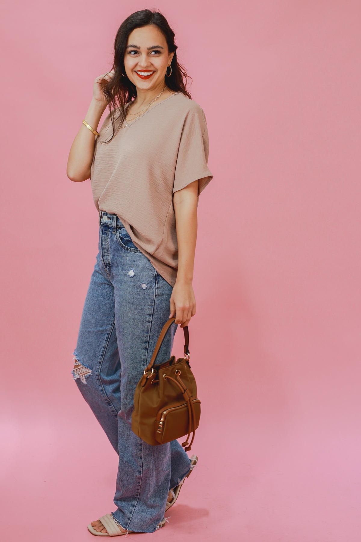 Living In Style Shift Top In Latte-Shirts/Top-Entro-Southern House