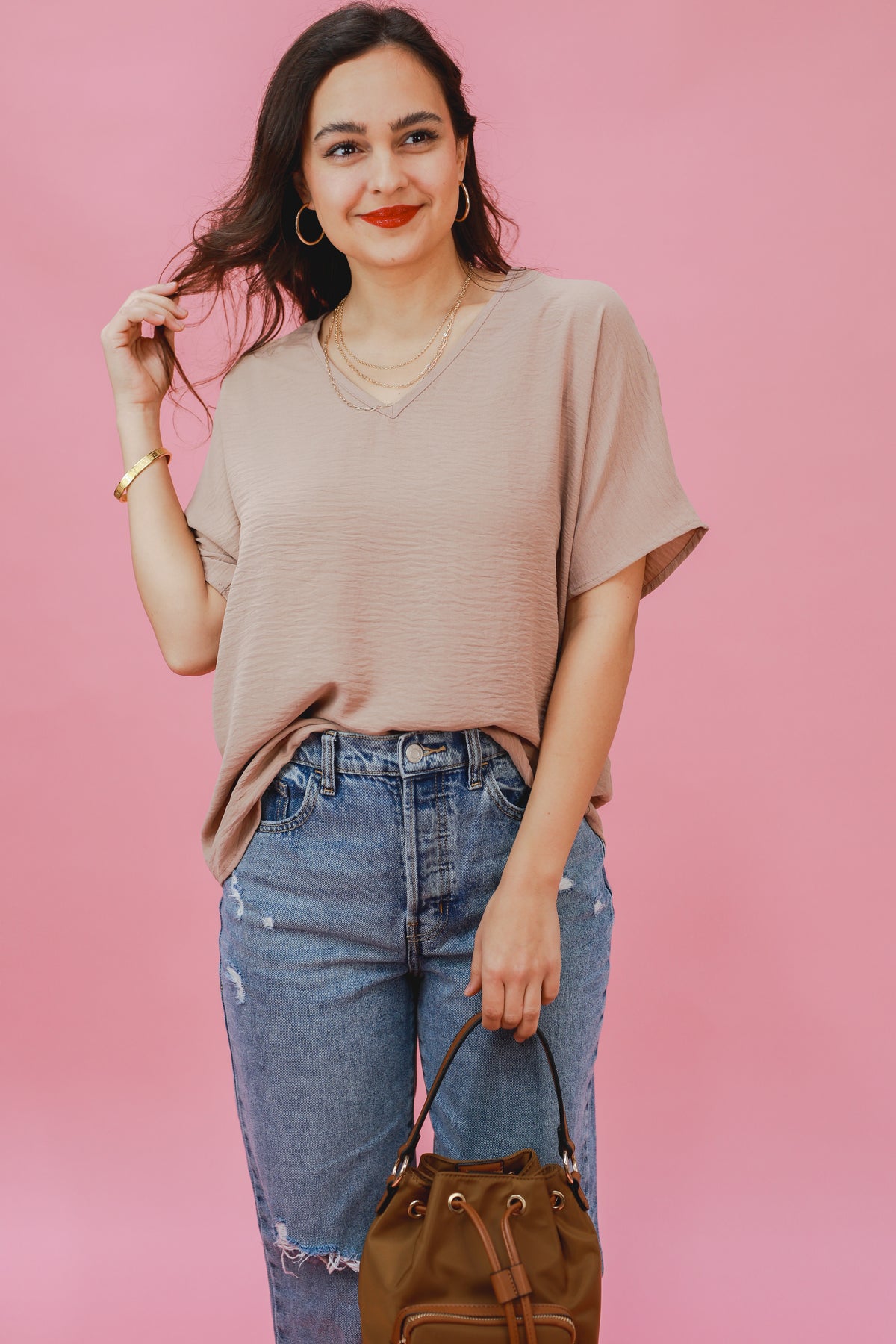 Living In Style Shift Top In Latte-Shirts/Top-Entro-Southern House