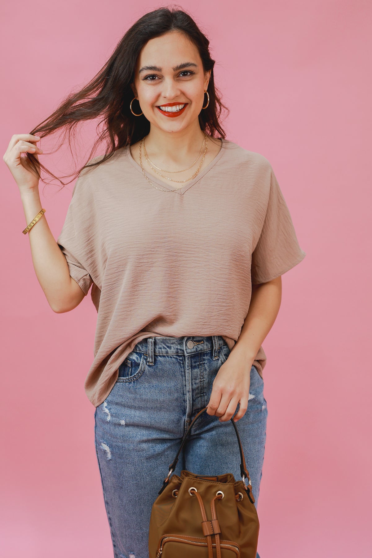 Living In Style Shift Top In Latte-Shirts/Top-Entro-Southern House