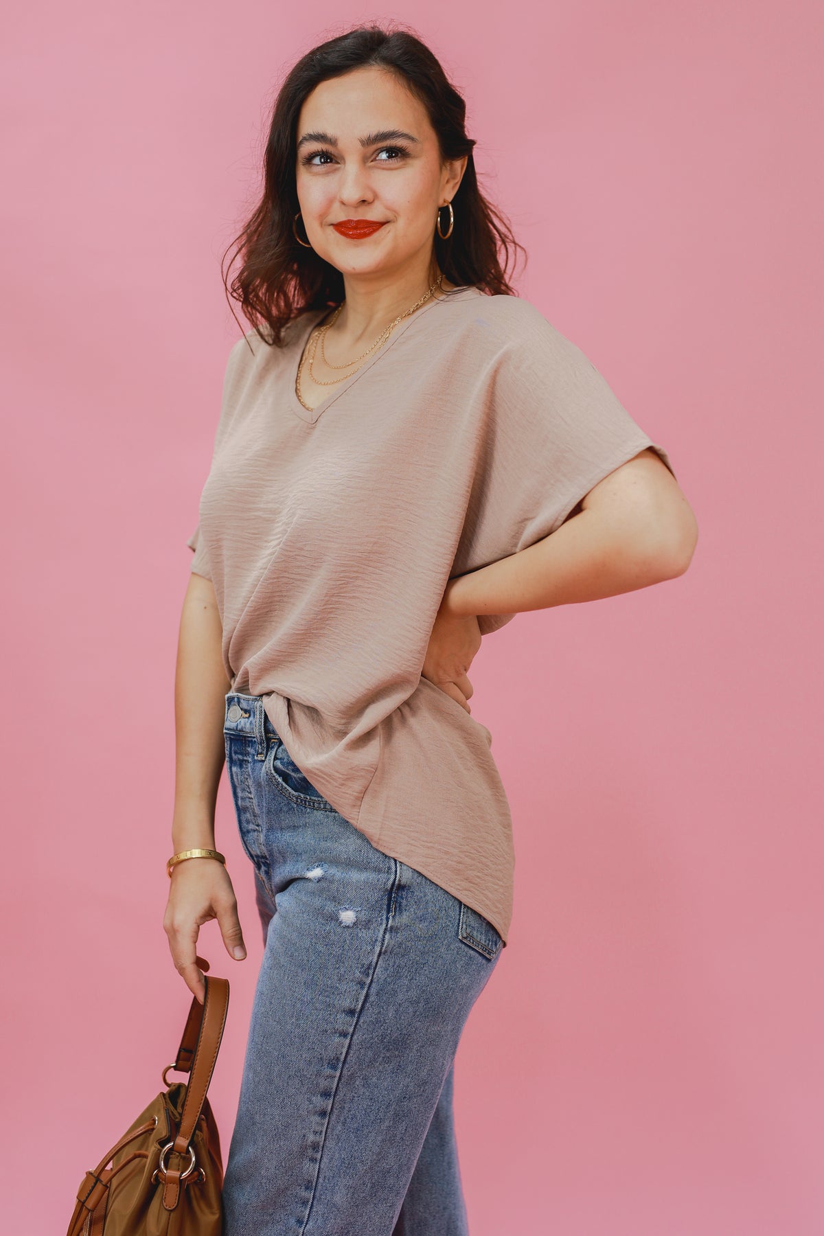 Living In Style Shift Top In Latte-Shirts/Top-Entro-Southern House