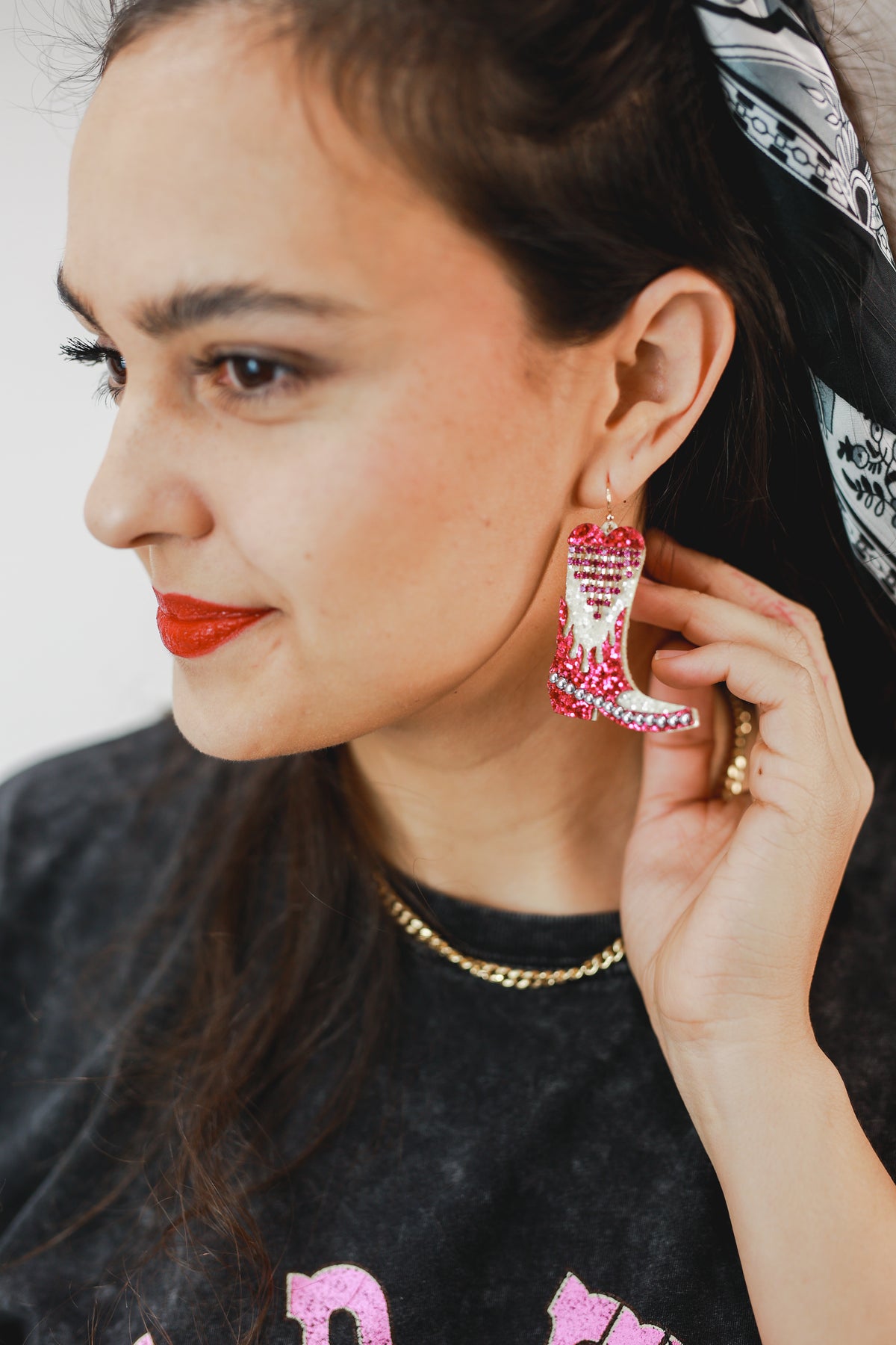 Sparkle Cutie Heart Boot Earrings In Pink-Sam Mi Jewelry-Southern House