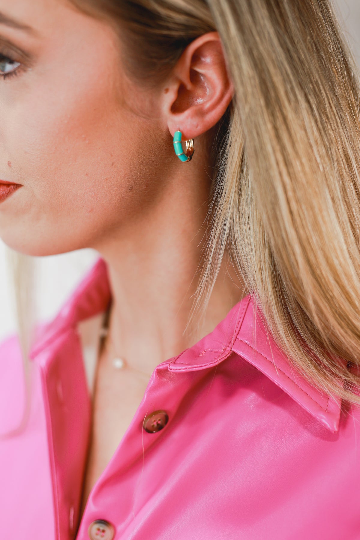 Touch Of Color Huggie Earrings In Turquoise-Earrings-Joia-Southern House