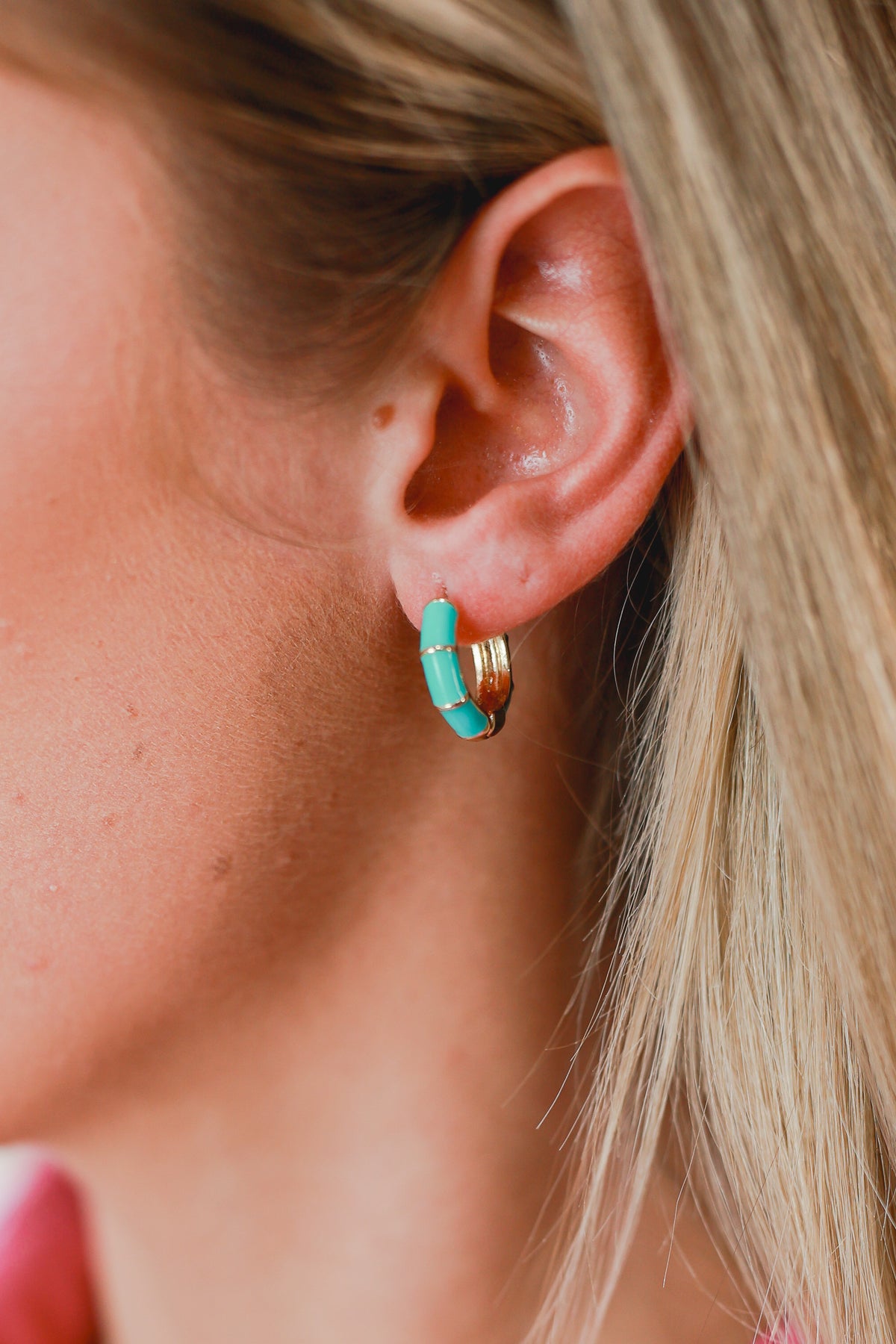Touch Of Color Huggie Earrings In Turquoise-Earrings-Joia-Southern House