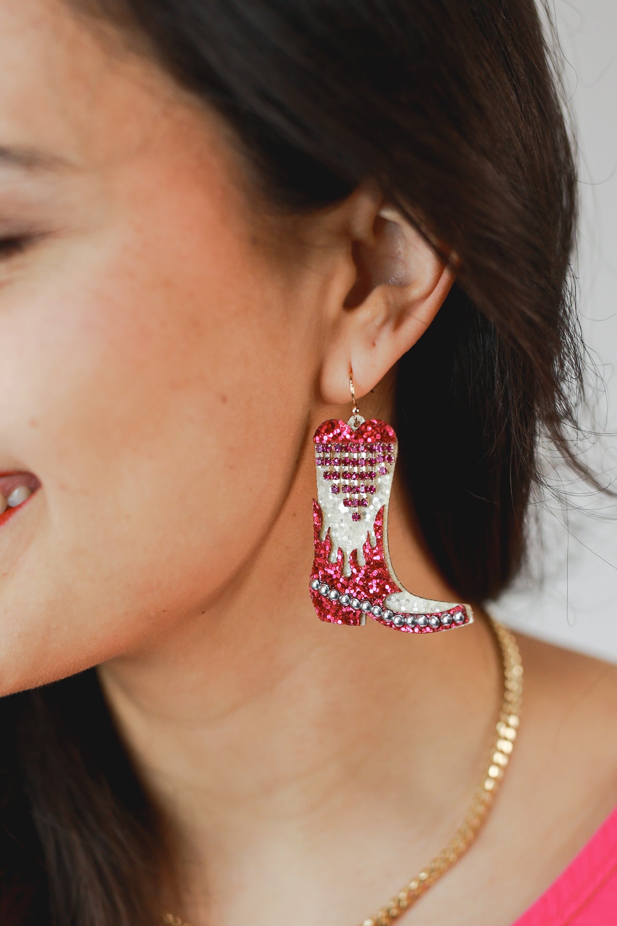 Sparkle Cutie Heart Boot Earrings In Pink-Sam Mi Jewelry-Southern House