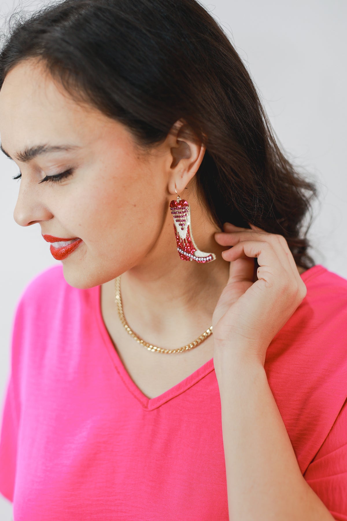 Sparkle Cutie Heart Boot Earrings In Pink-Sam Mi Jewelry-Southern House