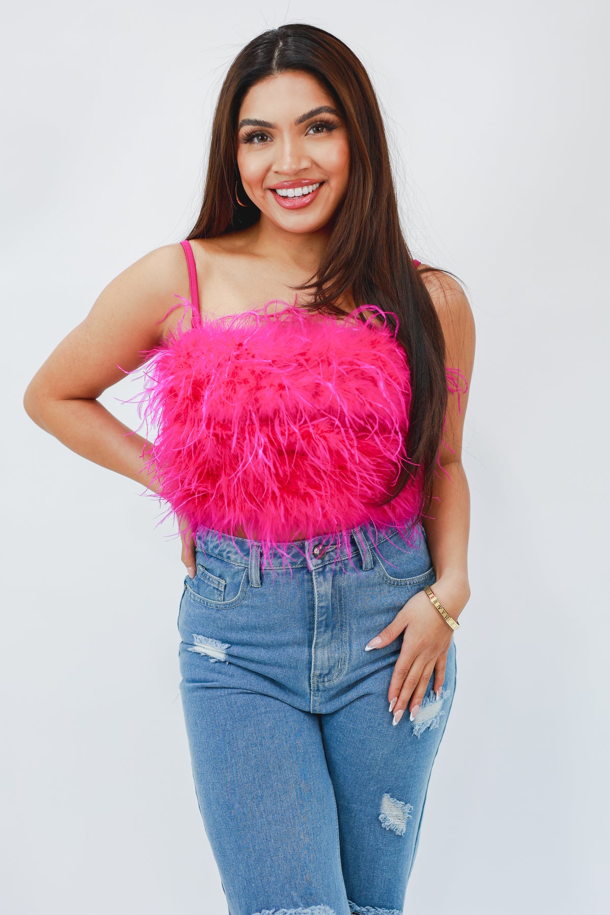 Red Carpet Feather Cami In Magenta-Shirt/Tops/Tank/Cami-She + Sky-Southern House