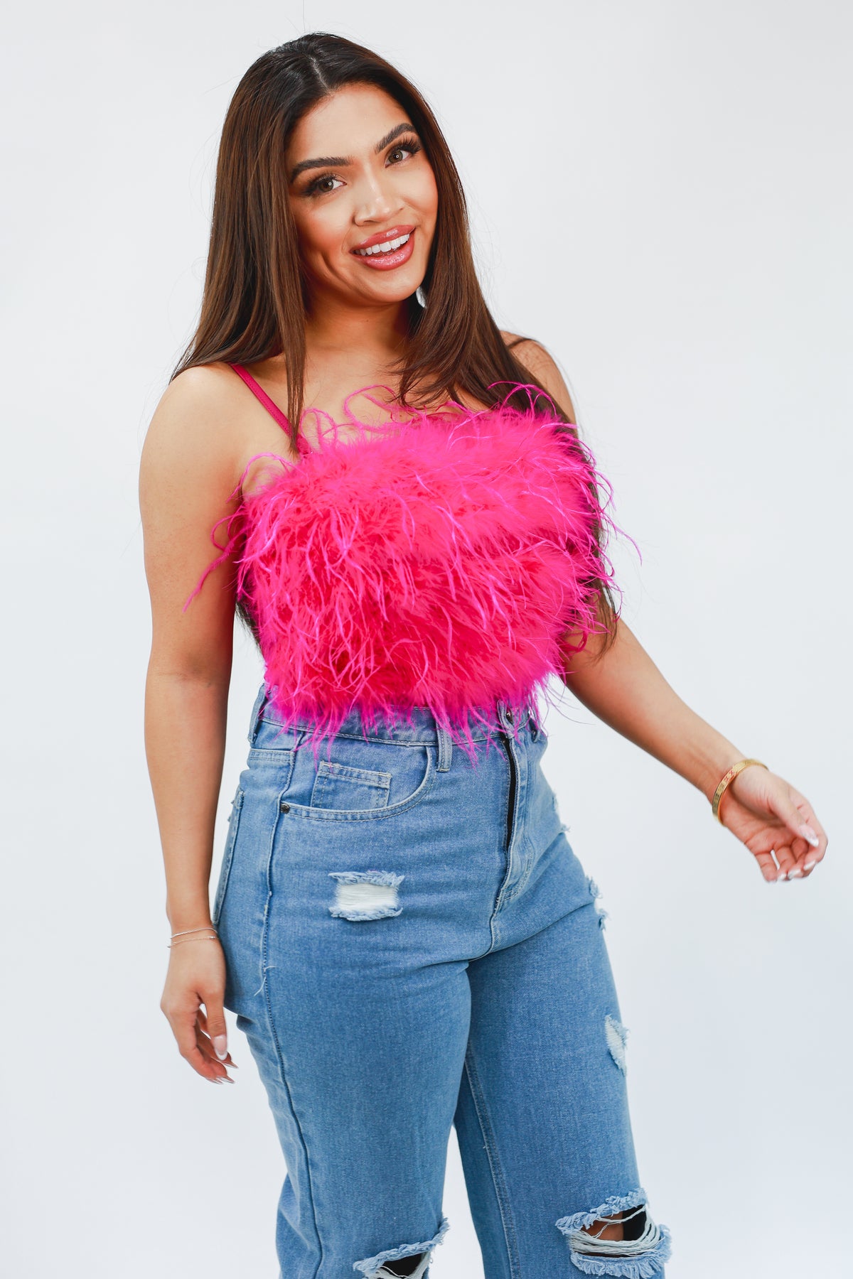 Red Carpet Feather Cami In Magenta-Shirt/Tops/Tank/Cami-She + Sky-Southern House
