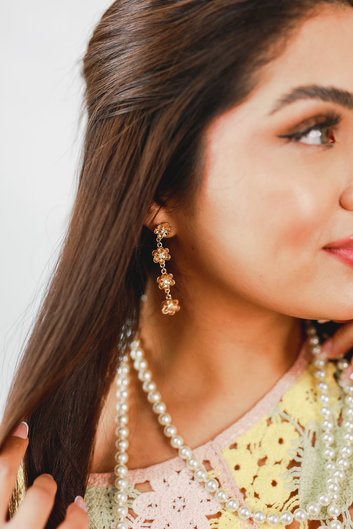 Tea Party Floral Drop Earrings In Gold-Earrings-Golden Stella-Southern House