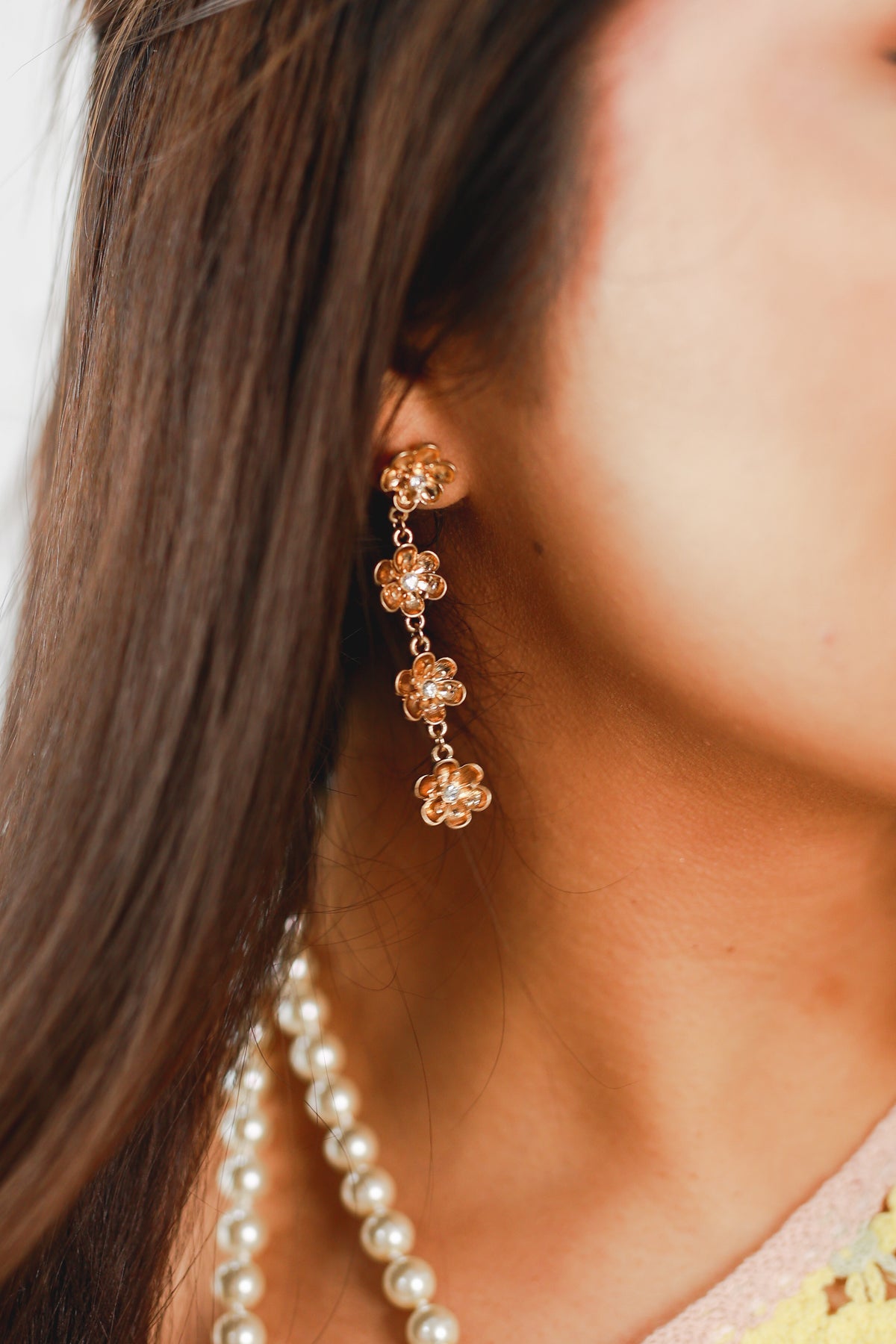 Tea Party Floral Drop Earrings In Gold-Earrings-Golden Stella-Southern House