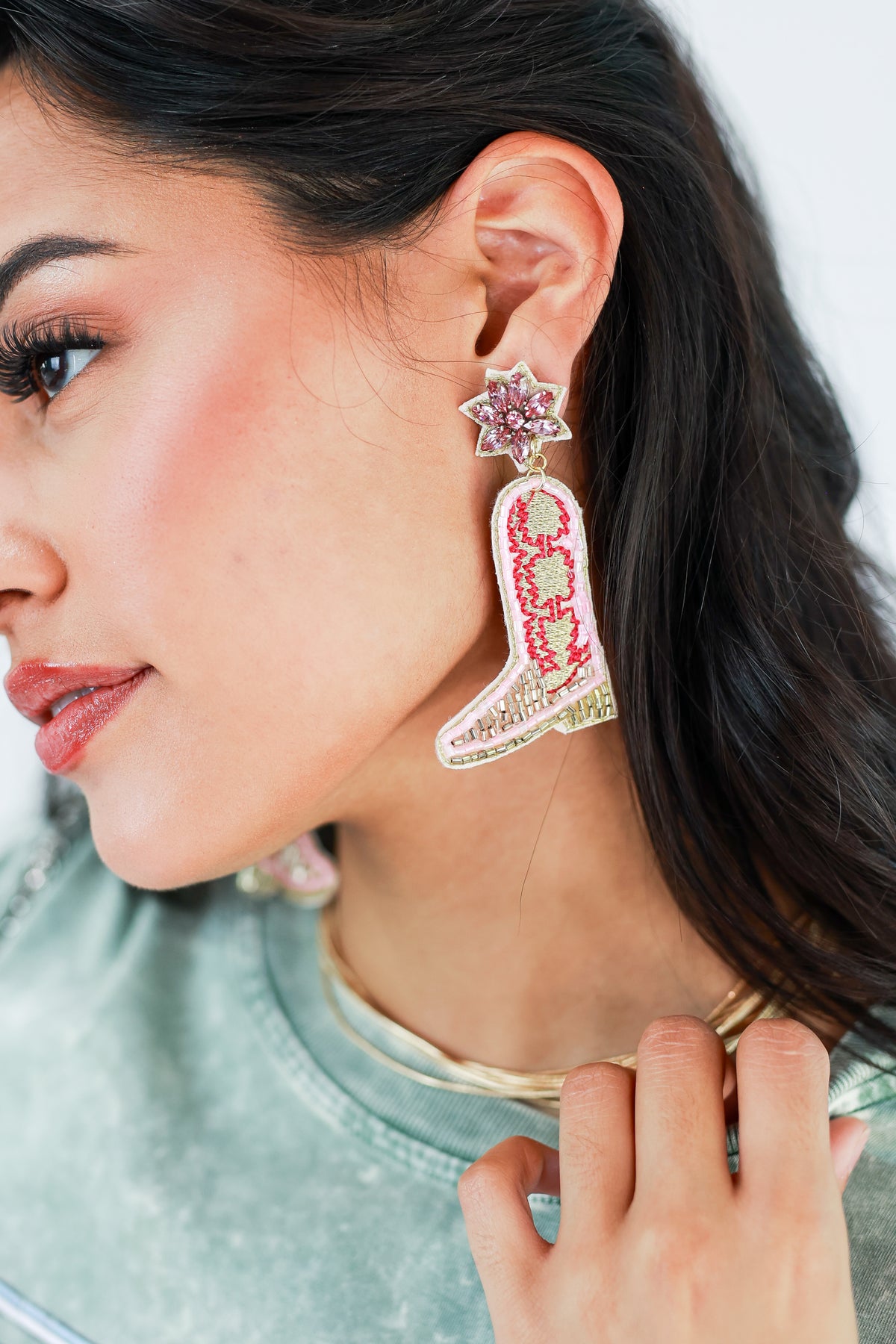 Dancing Heart Boot Earrings In Pink-Earrings-Golden Stella-Southern House