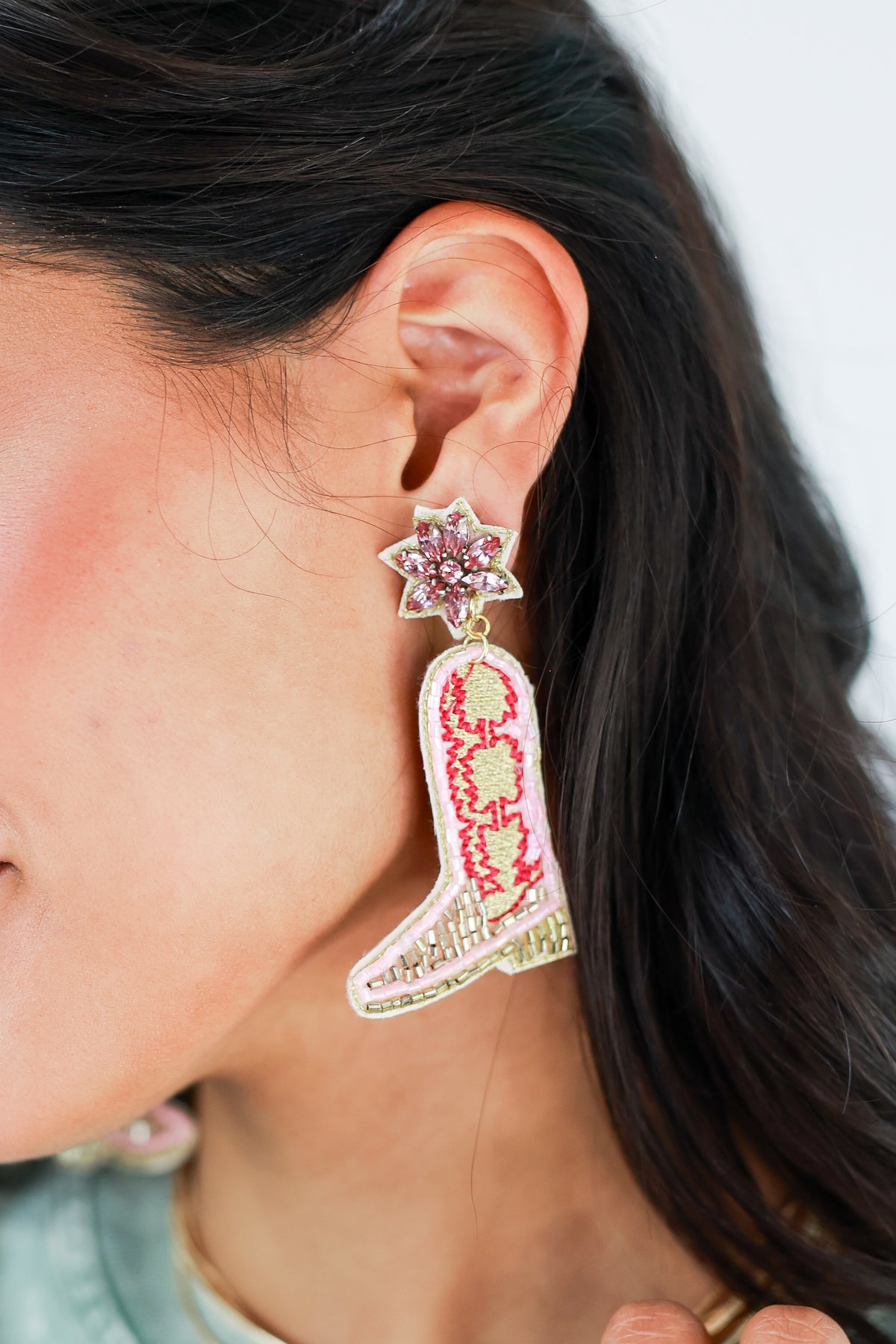 Dancing Heart Boot Earrings In Pink-Earrings-Golden Stella-Southern House