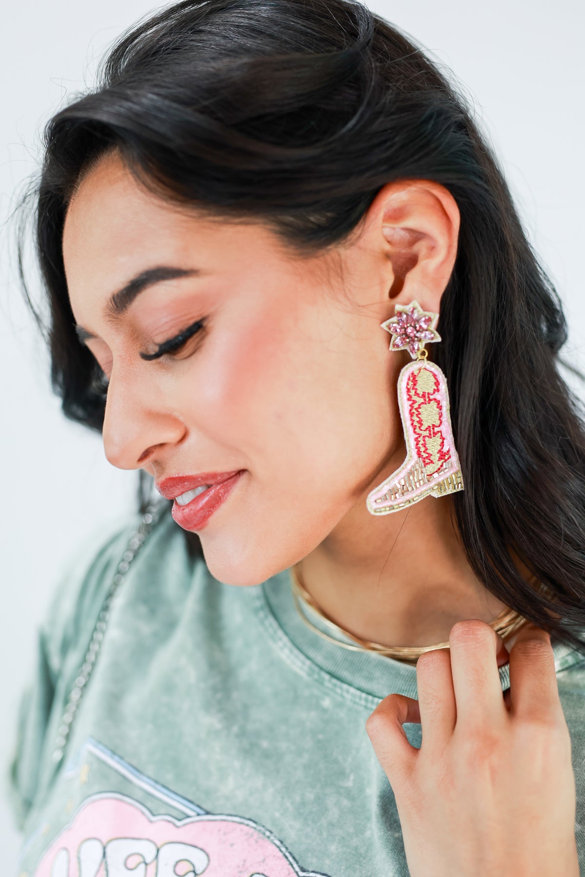 Dancing Heart Boot Earrings In Pink-Earrings-Golden Stella-Southern House