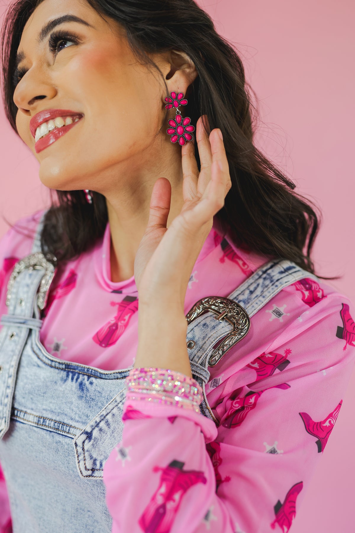 Cowgirl Queen Drop Earrings - Pink-Southern House-Southern House