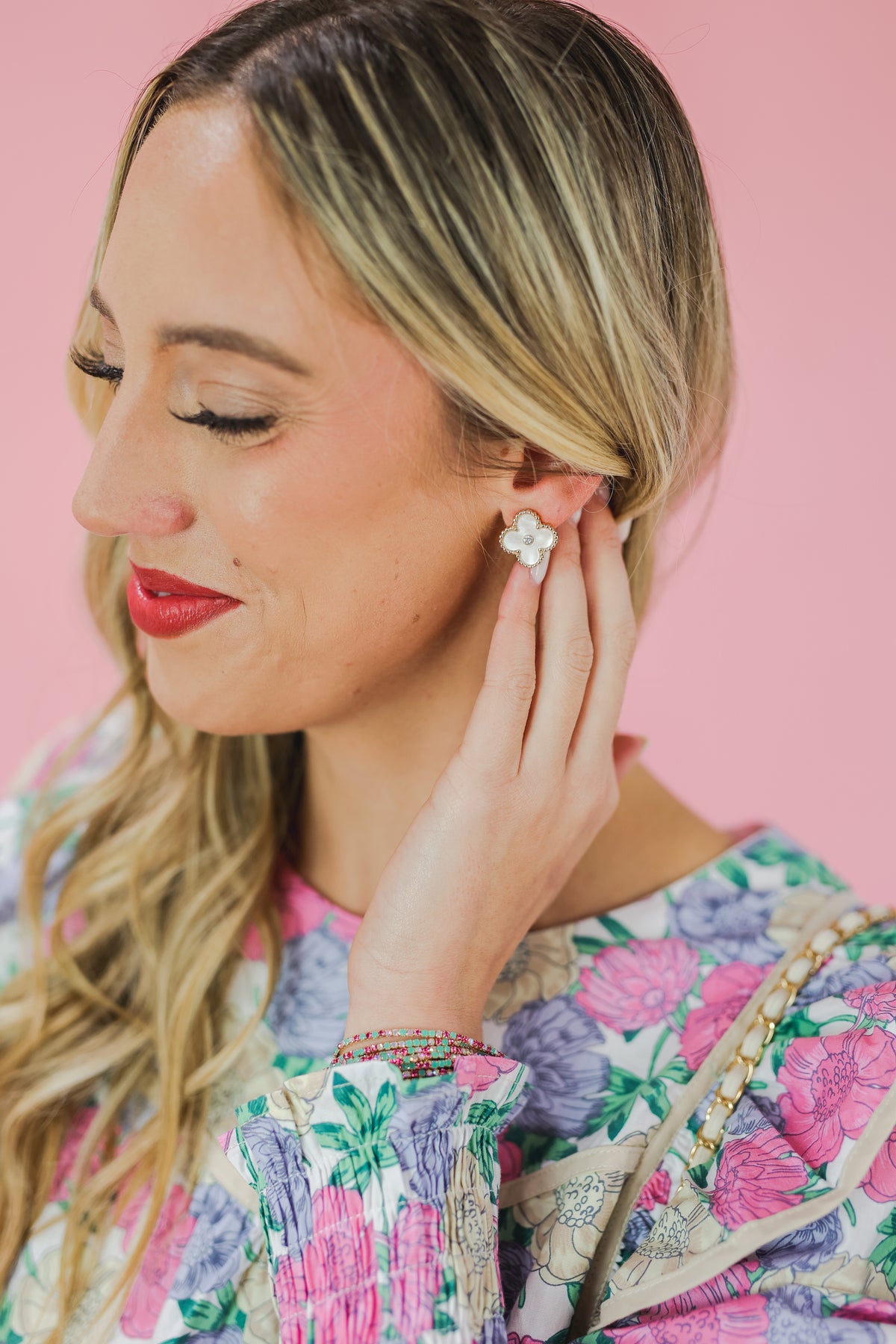 Precise Moment Clover Earrings - White-Southern House-Southern House