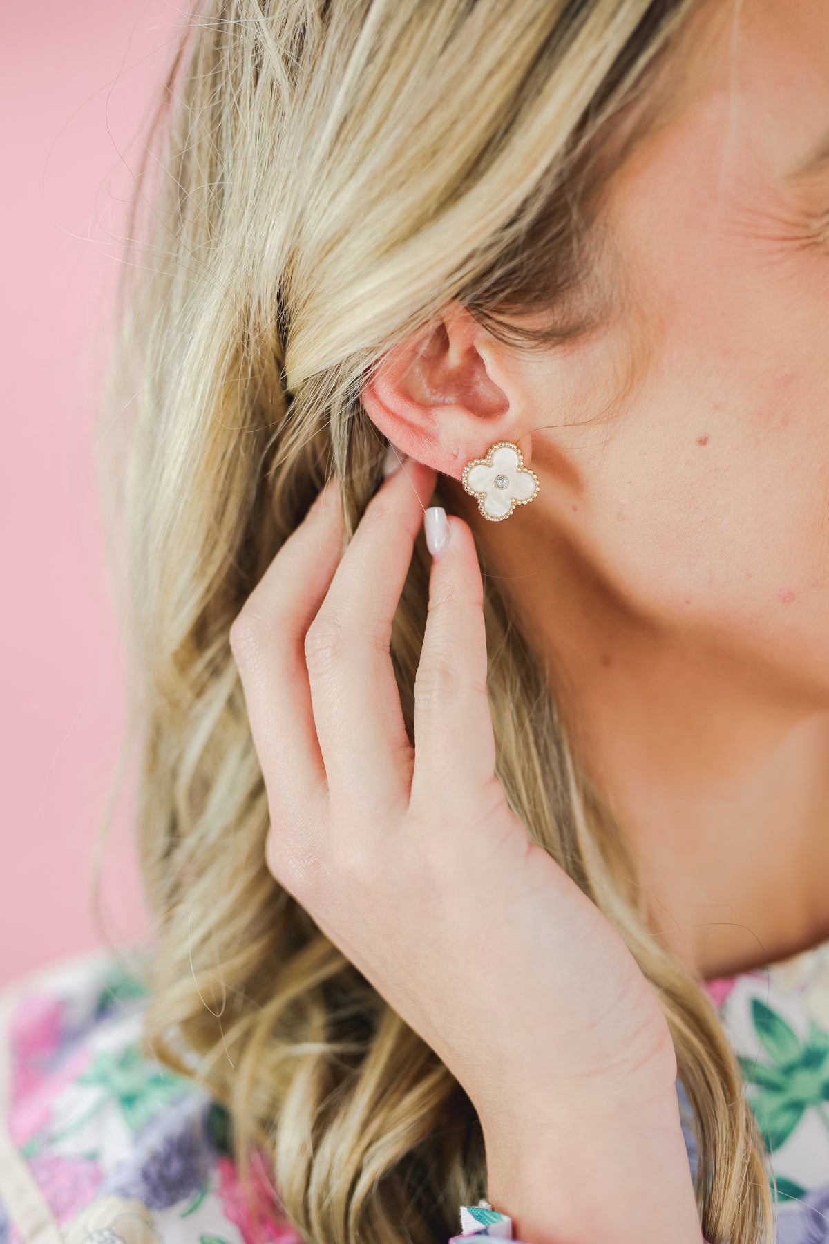 Precise Moment Clover Earrings - White-Southern House-Southern House