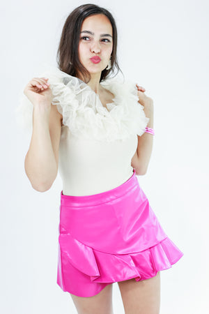 The Juliet Faux Leather Shorts In Fuchsia