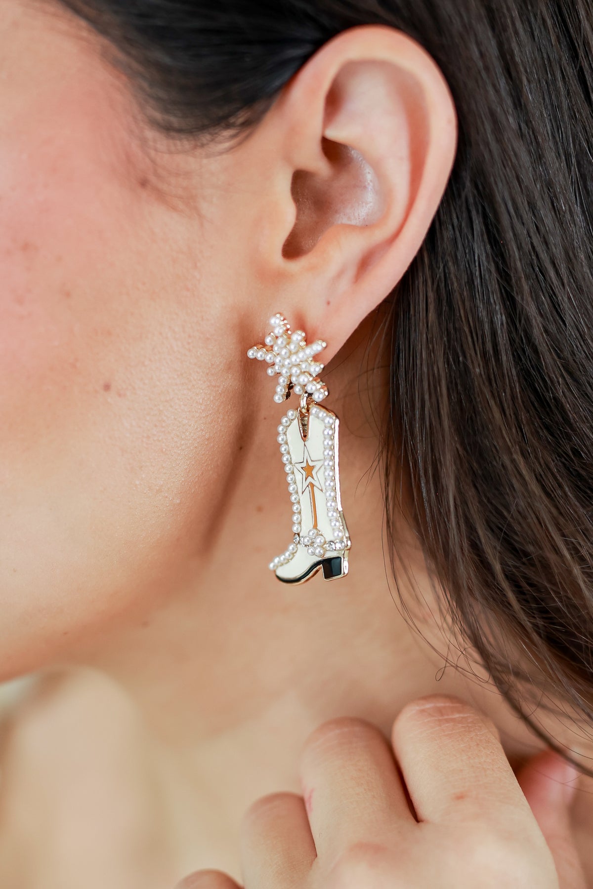 Dancing Metal Boot Earrings In Ivory-Earrings-Golden Stella-Southern House