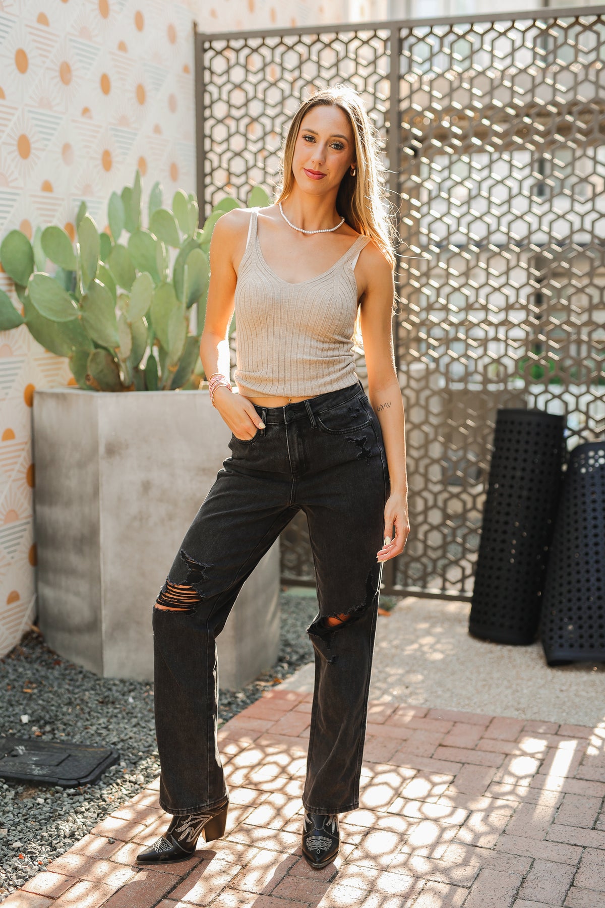 Charm Ribbed Knit Tank - Oatmeal-Shirt/Tops/Tank/Cami-Southern House