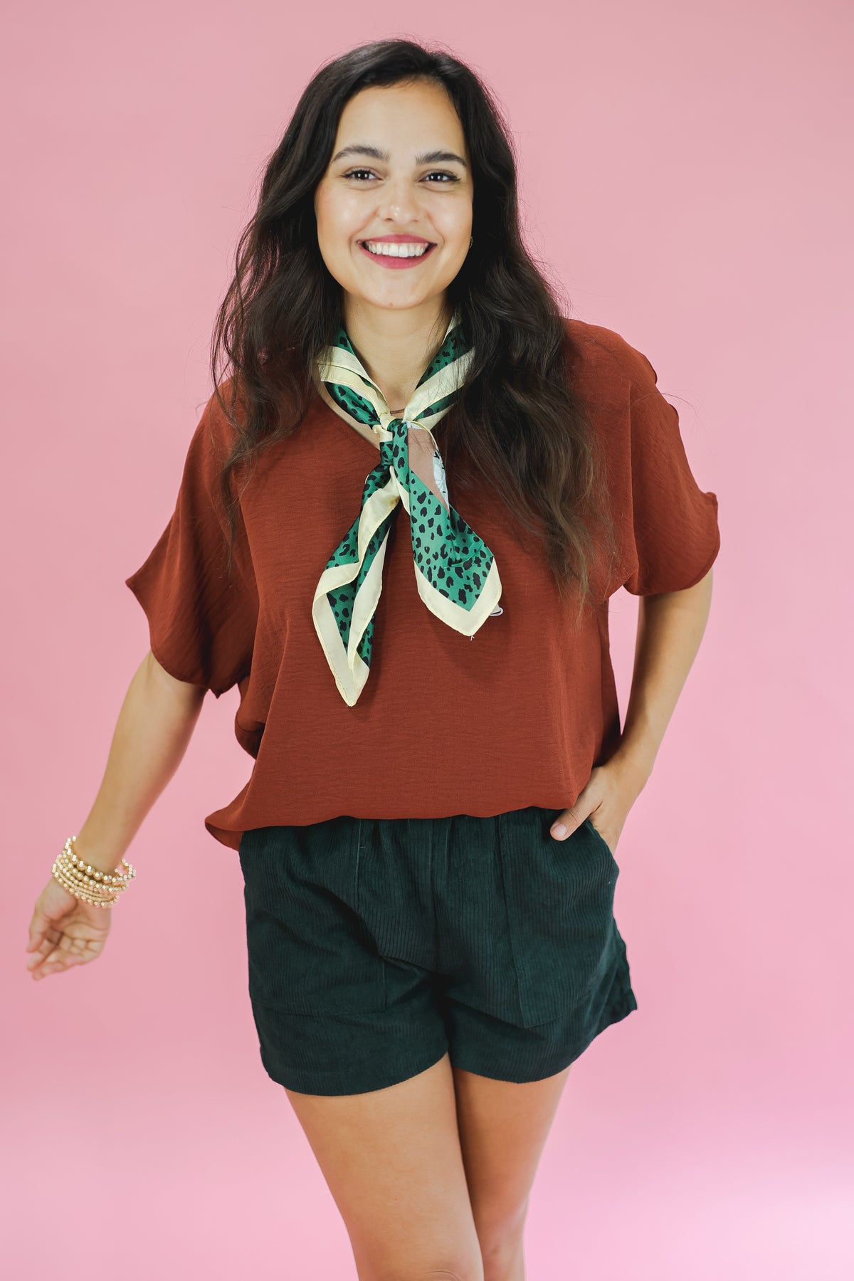 Crisp Fall Satin Scarf In Green-Southern House-Southern House