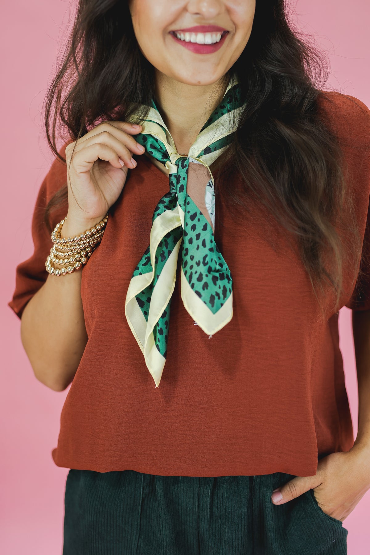 Crisp Fall Satin Scarf In Green-Southern House-Southern House