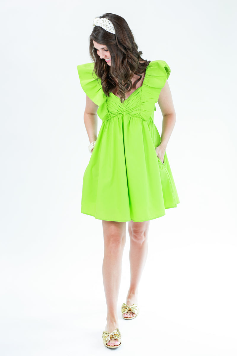 Diva Moment Ruffle Dress In Chartreuse