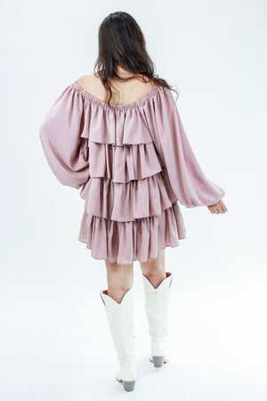 Dancing Queen Tiered Dress In Dusty Mauve by Mable